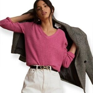 Anthropologie Maeve Cross Back Waffle Knit Sweater Fascia Pink Wool Blend XS
